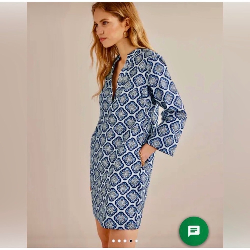 Boden Womens Navy Blue White Geometric Floral Tunic Dress US 12L
